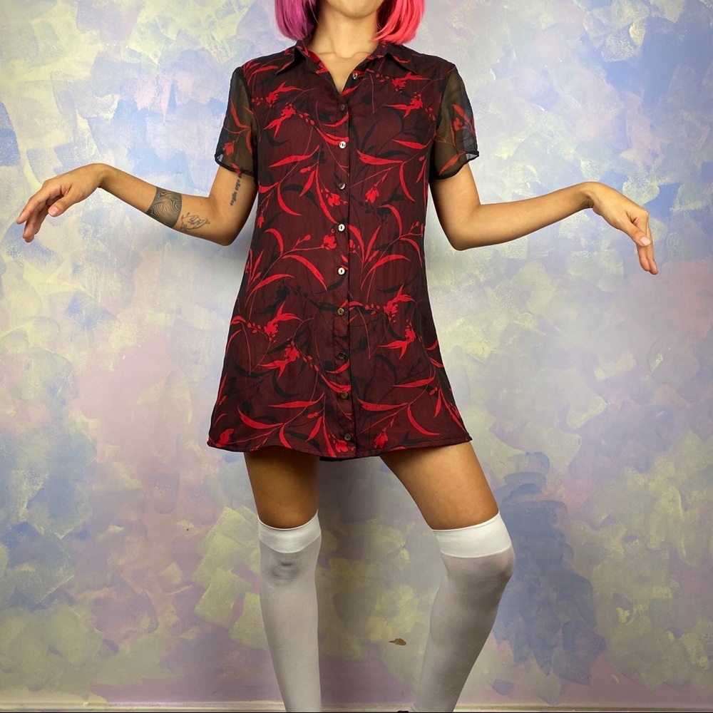 Red floral mini dress